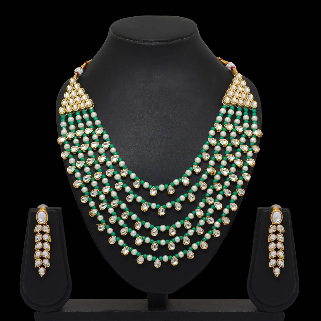 Green Color Kundan Necklace Set Jewellery GetGlit