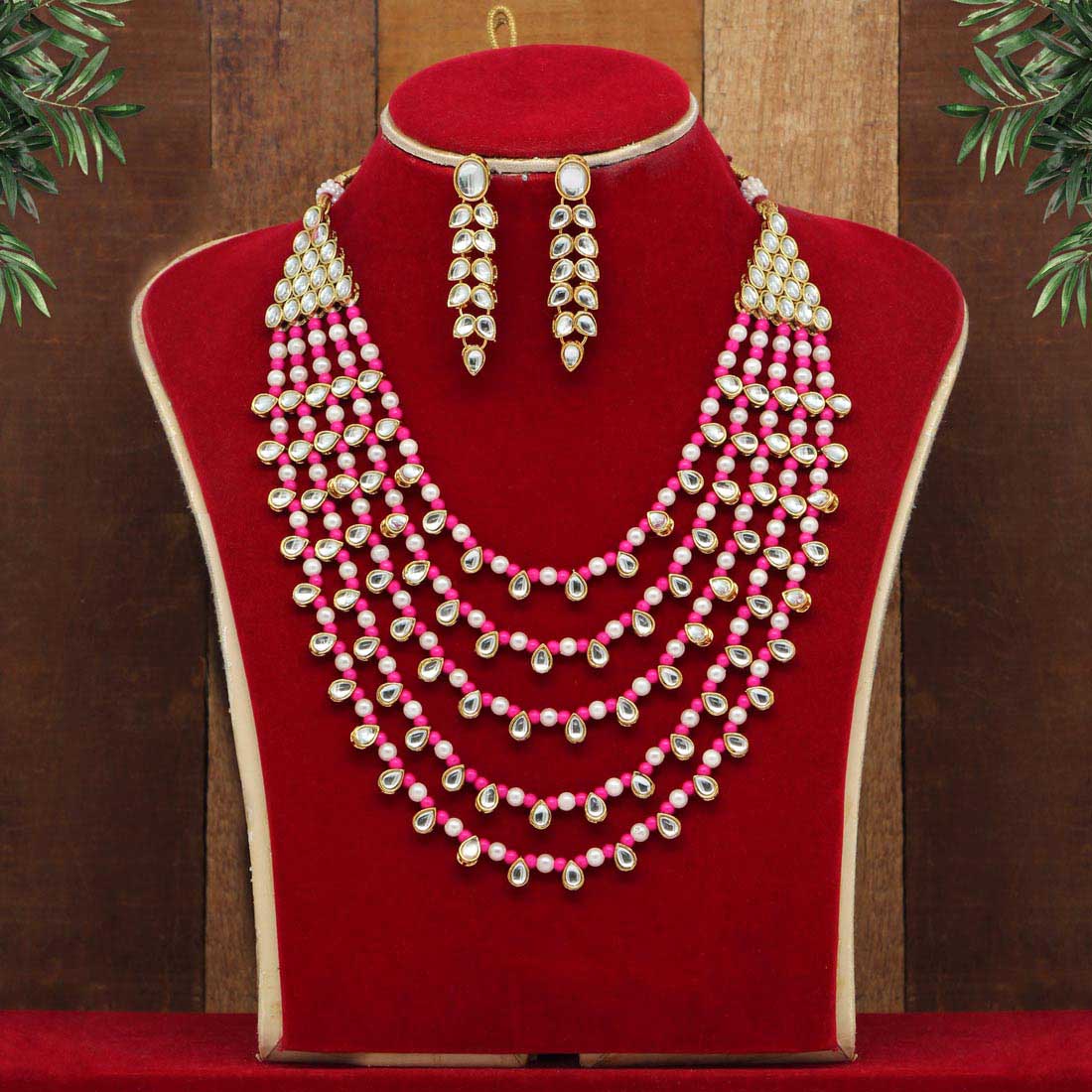 Rani Color Kundan Necklace Set (KN201RNI) Jewellery GetGlit