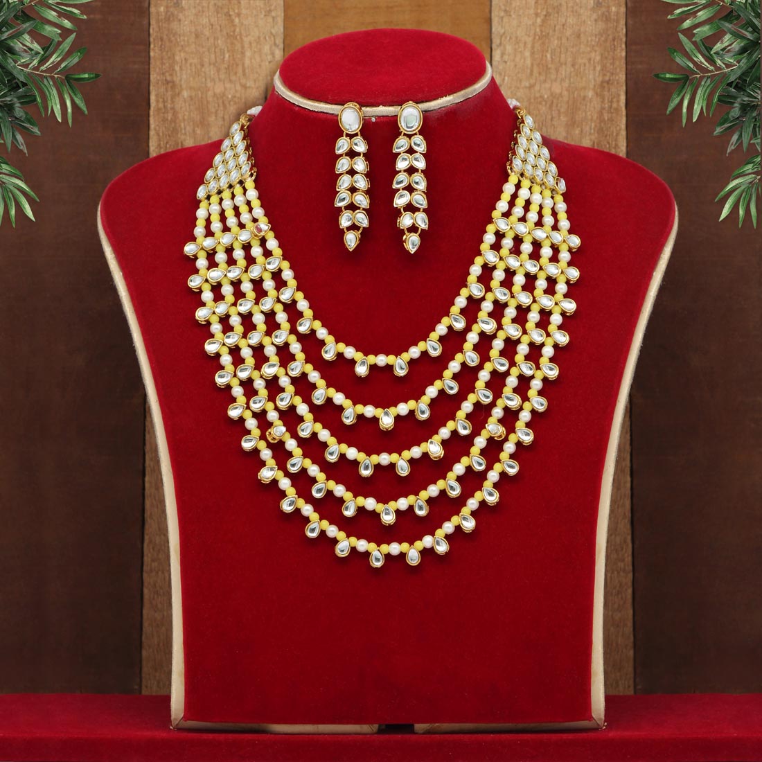 Yellow Color Kundan Necklace Set Jewellery GetGlit