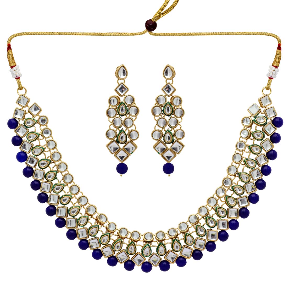 Blue Color Kundan Necklace With Earring (KN220BLU) Necklaces GetGlit   