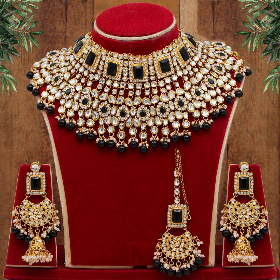 Black Color Kundan Necklace Set (KN222BLK) Jewellery GetGlit   