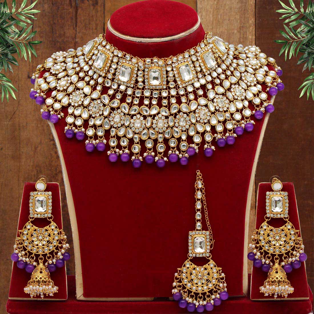 Purple Color Kundan Necklace Set (KN222PRP) Earrings GetGlit   