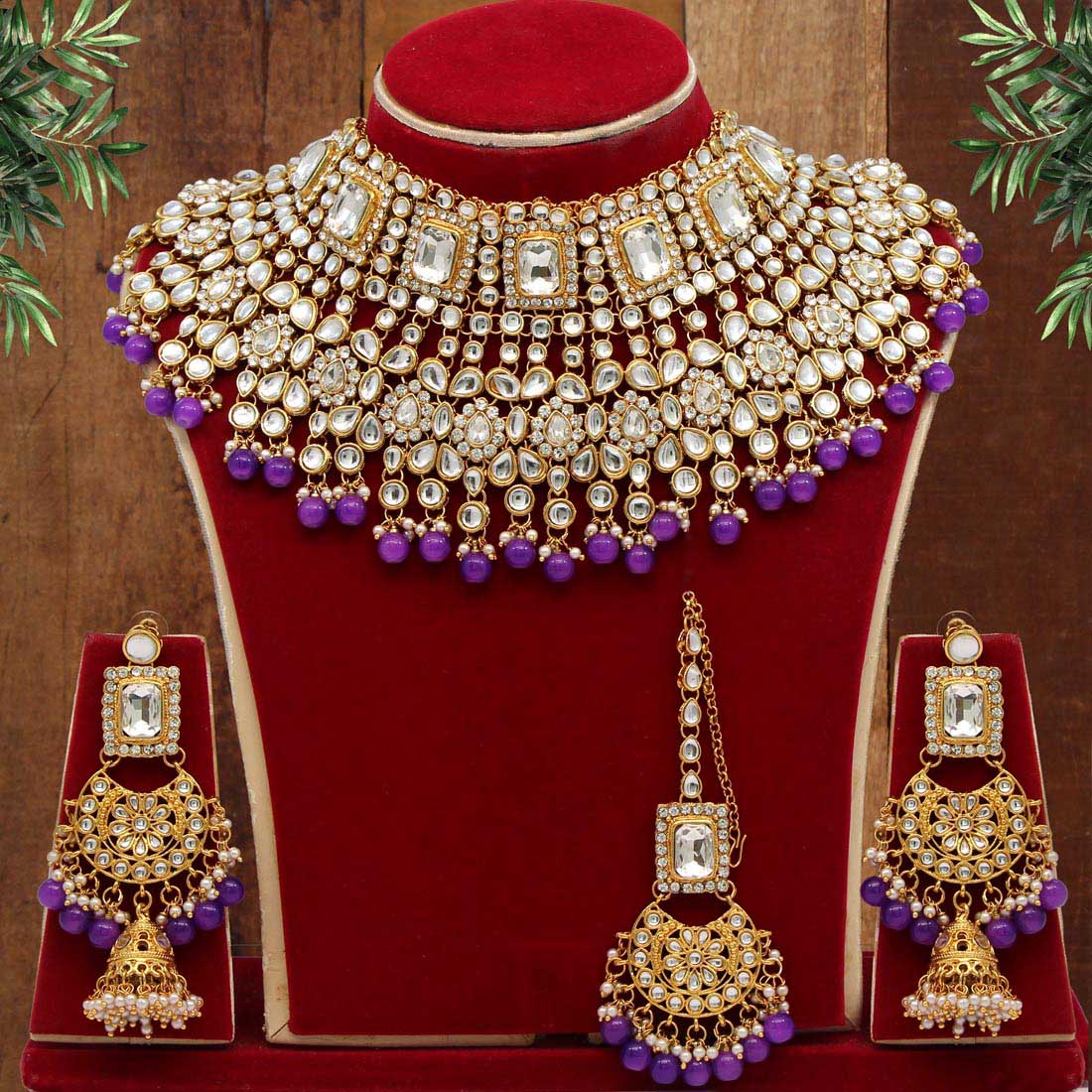 Red Color Kundan Necklace Set (KN222RED) Jewellery GetGlit   