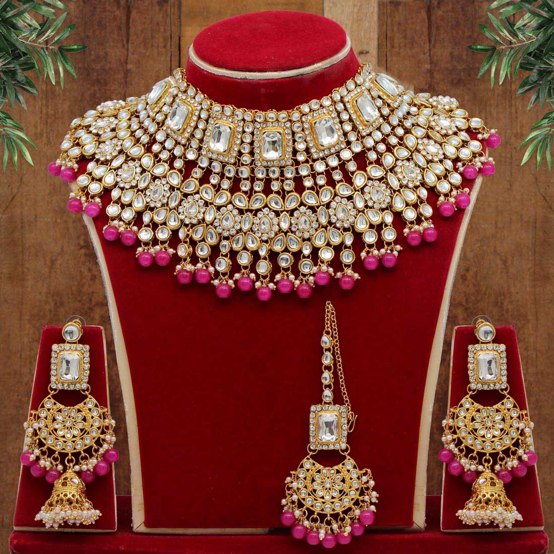 White Color Kundan Necklace With Earrings & Maang Tikka (KN222WHT) Jewellery GetGlit   