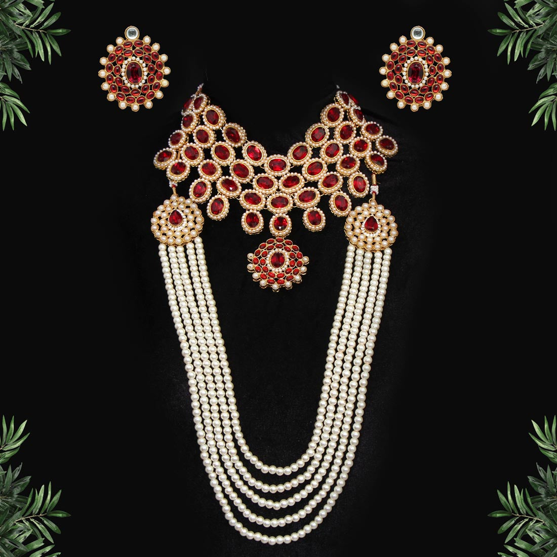 Maroon Color Kundan Bollywood Necklace With Earrings (KN223MRN) Necklaces GetGlit   