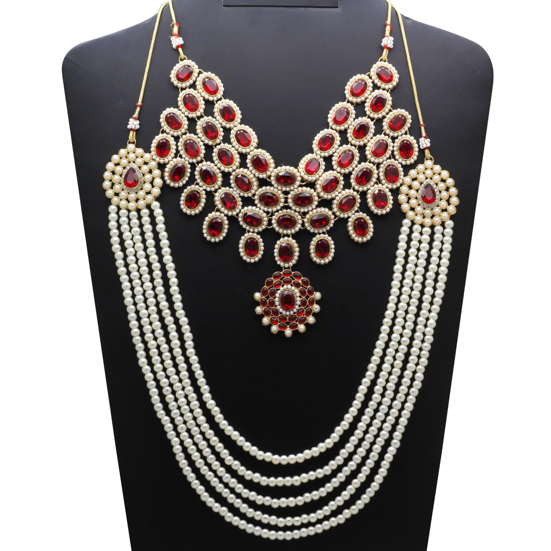 Maroon Color Kundan Bollywood Necklace With Earrings (KN223MRN) Necklaces GetGlit   