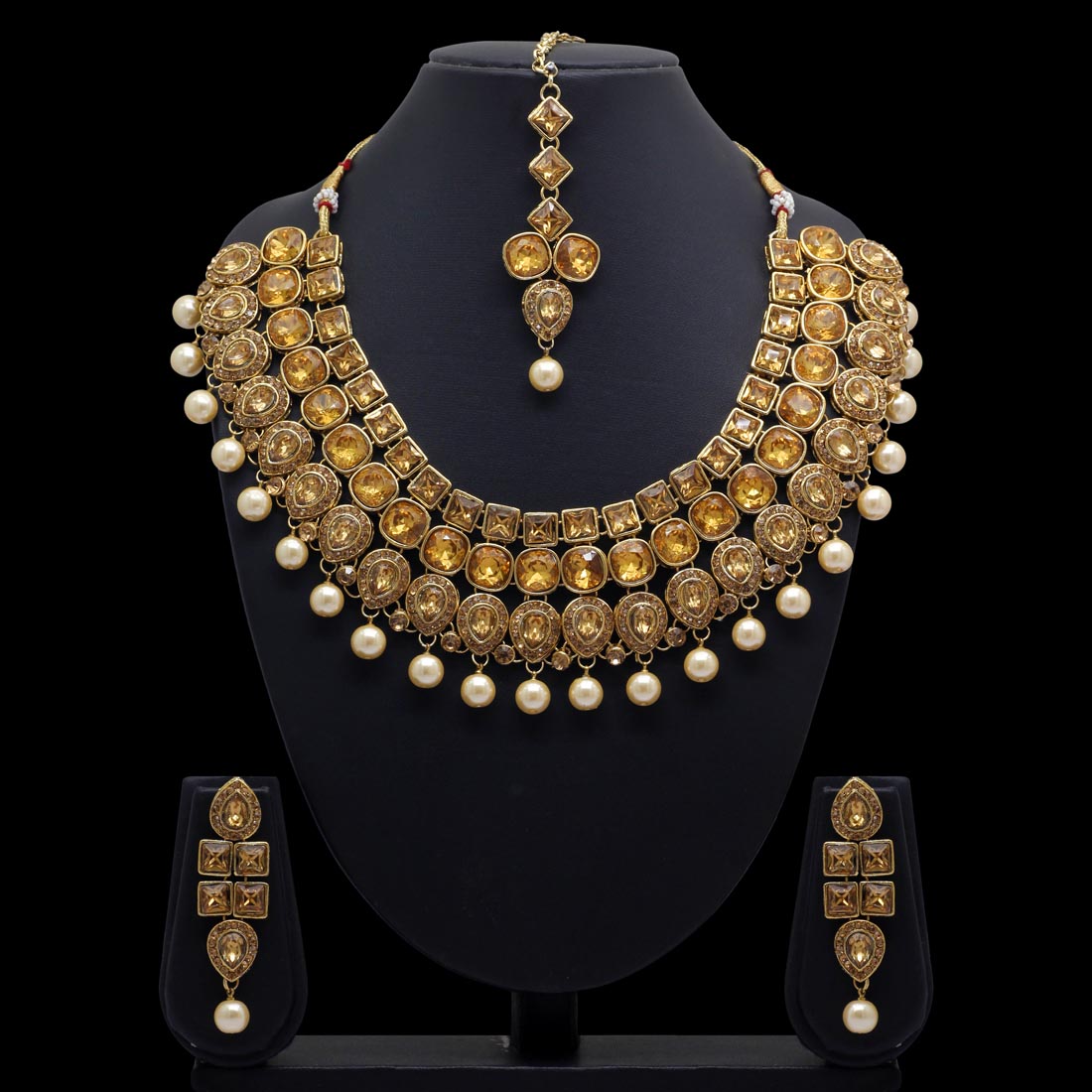 Gold Color Kundan Necklace Set (KN239GLD) Necklaces GetGlit   