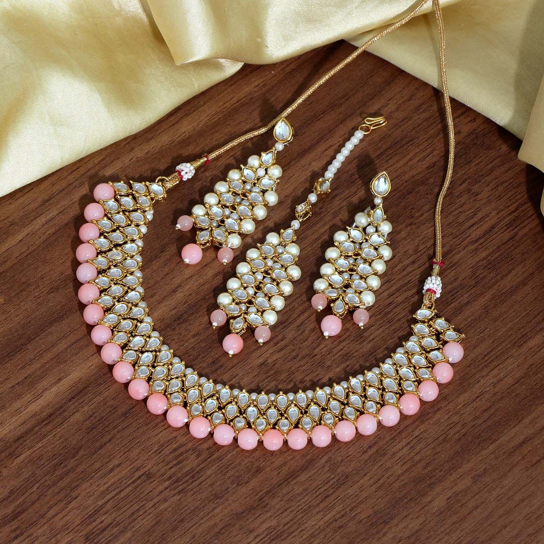 Peach Color Kundan Necklace Set (KN381PCH) Necklaces GetGlit   