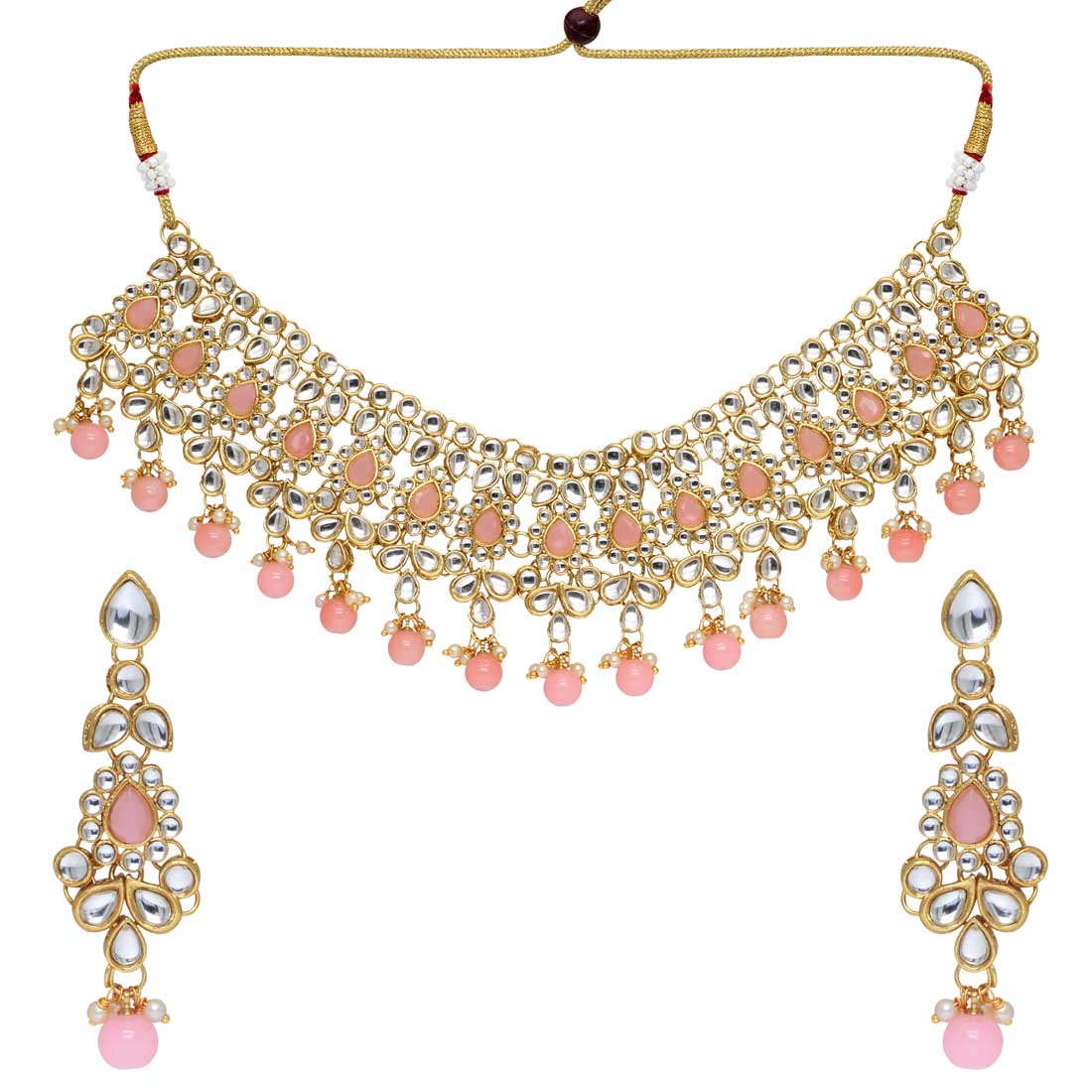 Peach Color Kundan Necklace With Earrings (KN392PCH) Necklaces GetGlit   