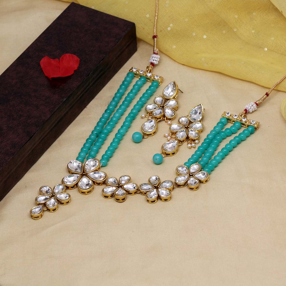 Rama Green Color Kundan Necklace Set Jewellery GetGlit