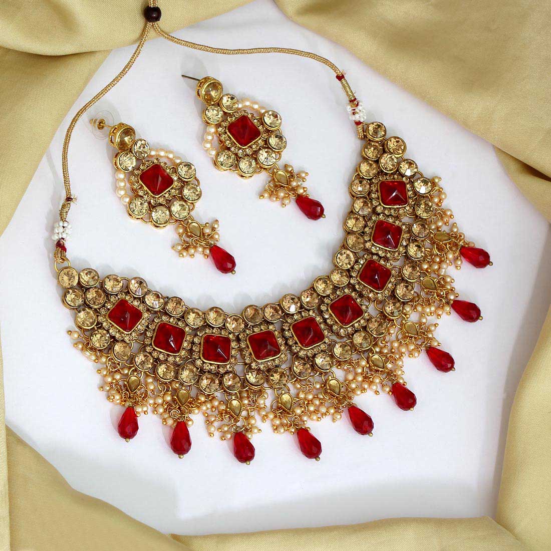 Red & Gold Color Kundan Necklace Set