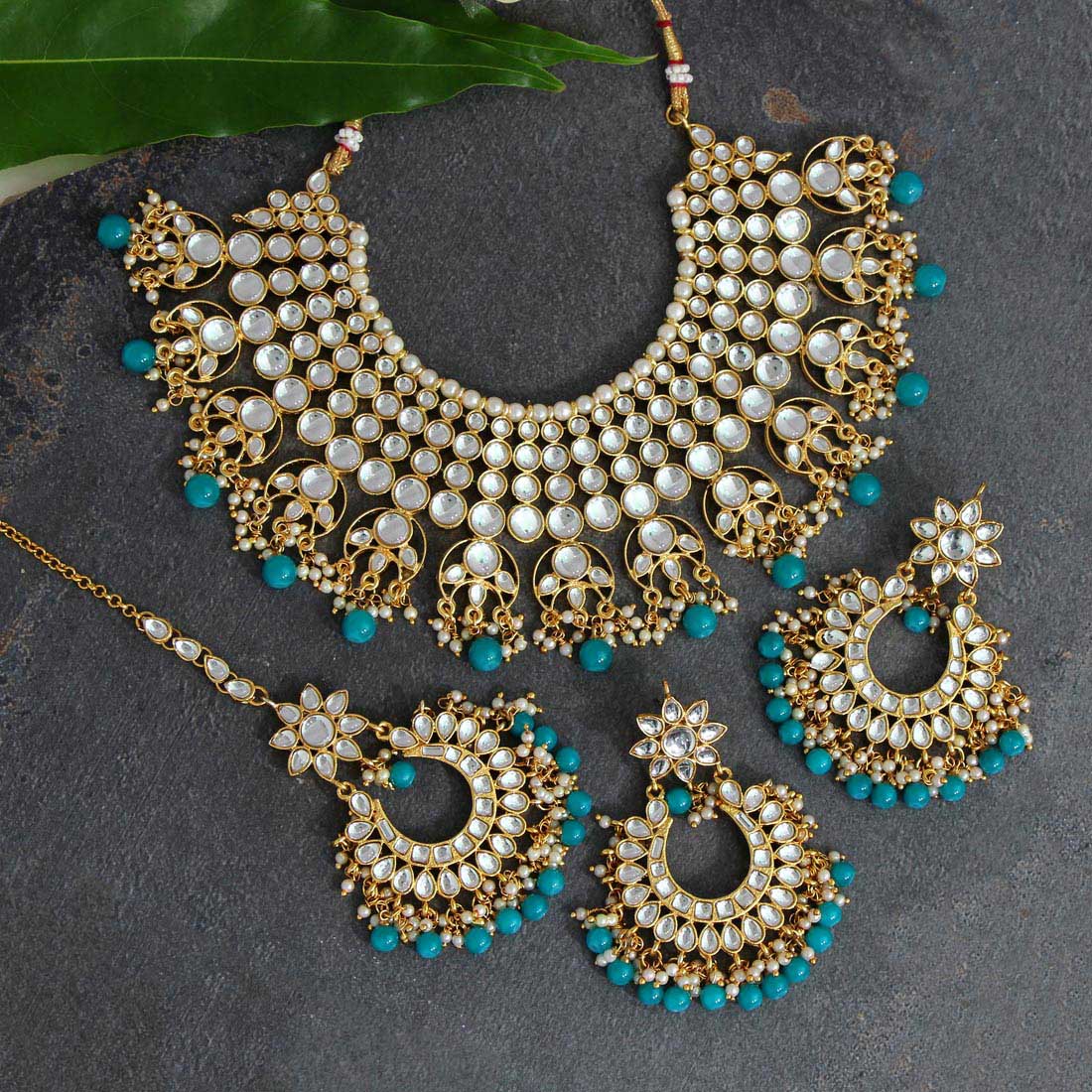Firozi Color Kundan Necklace Set (KN829FRZ) Jewellery GetGlit   