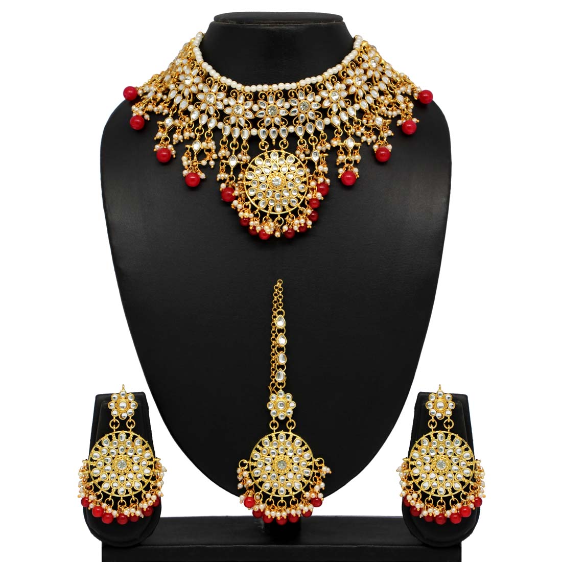 Red Color Kundan Necklace Set Jewellery GetGlit