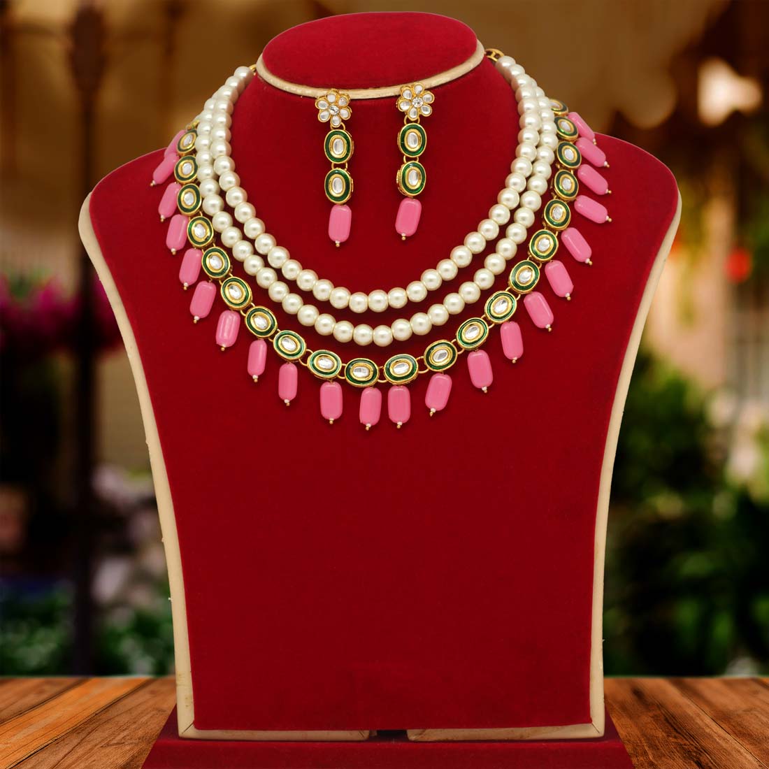 Pink Color Kundan Necklace Set (KN870PNK) Necklaces GetGlit   