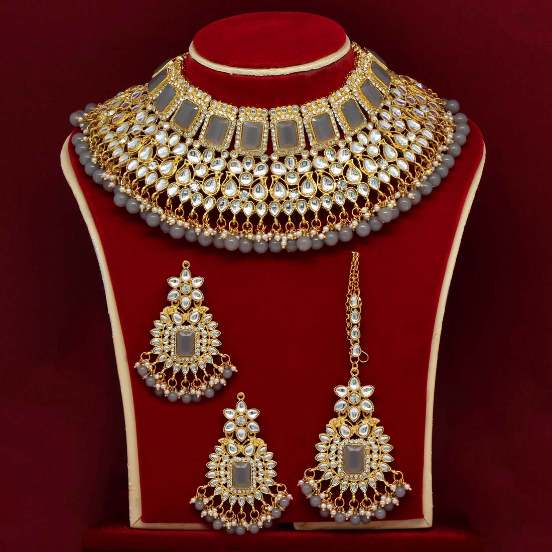 Grey Color Kundan Choker Necklace Set (KN886GRY) Jewellery GetGlit   