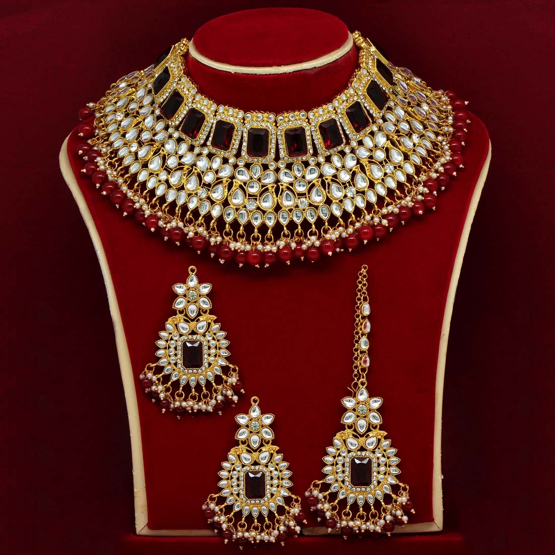 Maroon Color Kundan Choker Necklace Set (KN886MRN) Jewellery GetGlit   