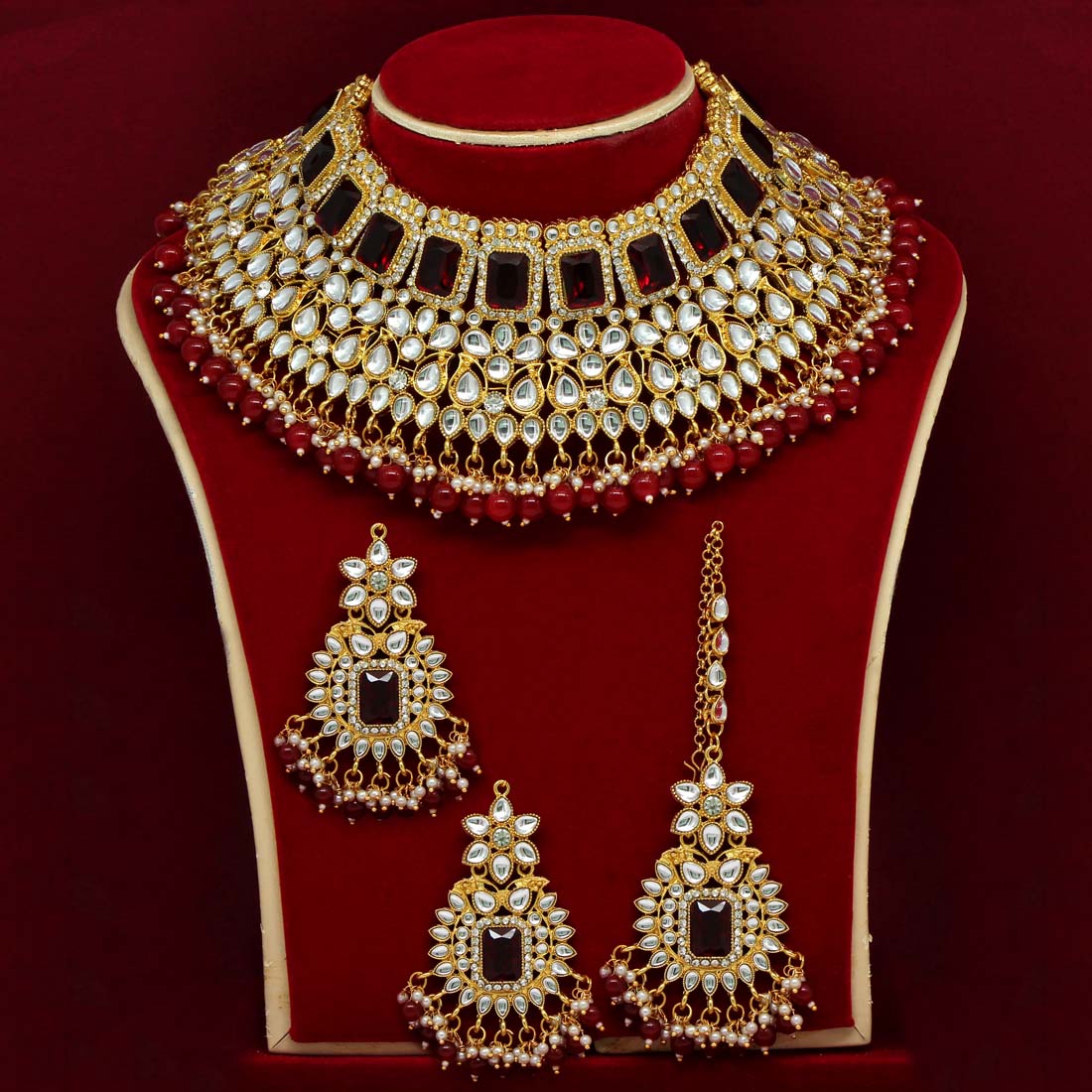 Maroon Color Kundan Choker Necklace Set (KN886MRN) Necklaces GetGlit   