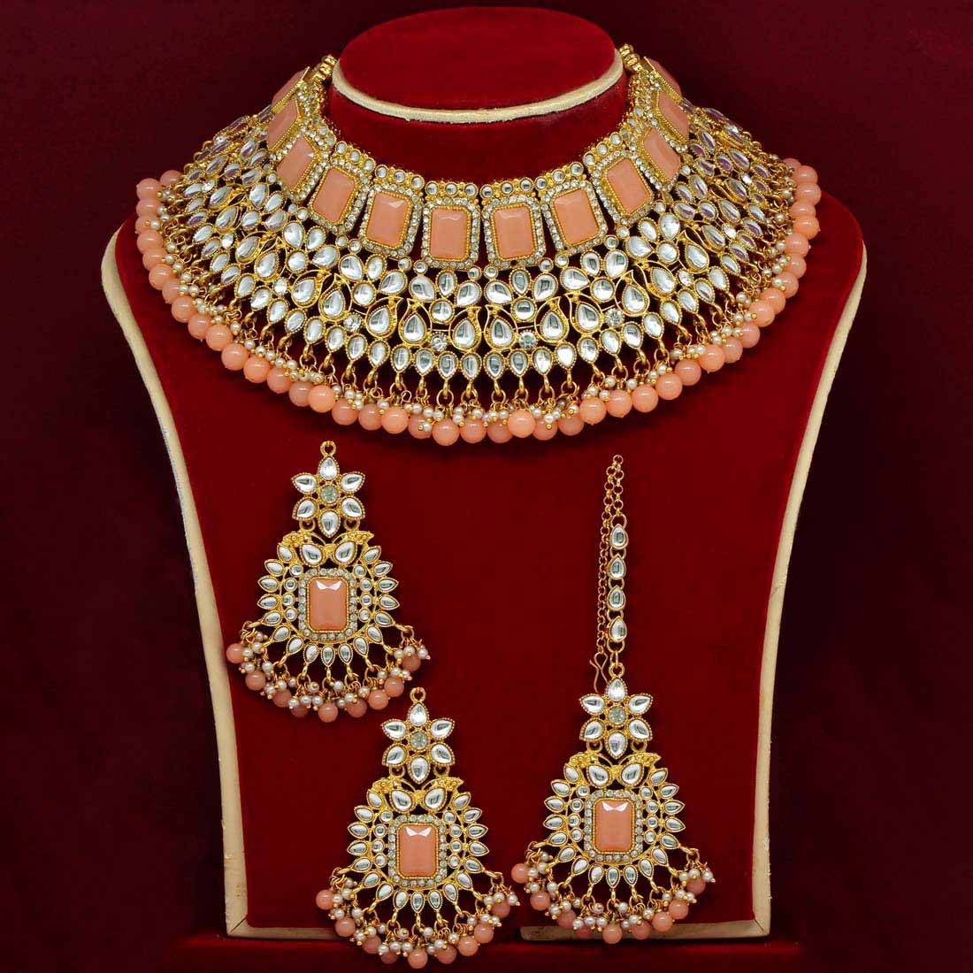 Peach Color Kundan Choker Necklace Set (KN886PCH) Jewellery GetGlit   