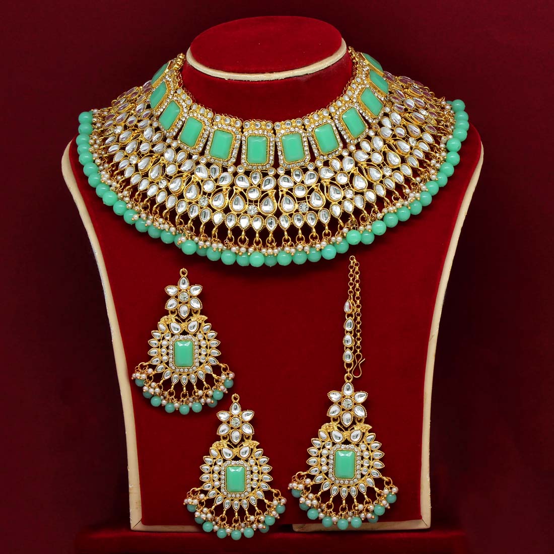 Pista Green Color Kundan Bridal Choker Necklace Set (KN886PGRN) Jewellery GetGlit