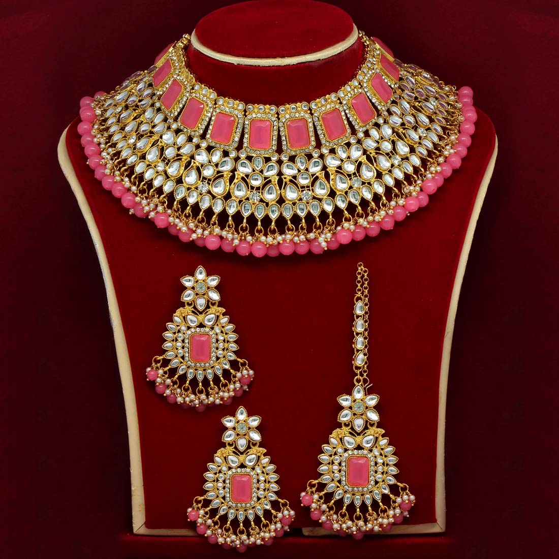 Pink Color Kundan Choker Necklace Set (KN886PNK) Necklaces GetGlit   