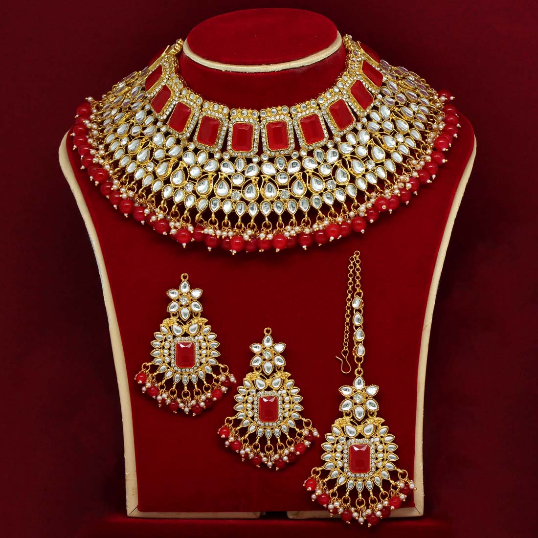 Red Color Kundan Choker Necklace Set (KN886RED) Jewellery GetGlit   
