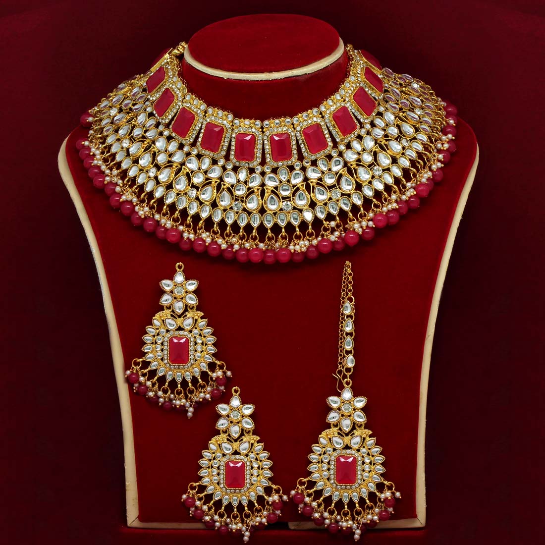 Rani Color Kundan Choker Necklace Set (KN886RNI) Necklaces GetGlit   