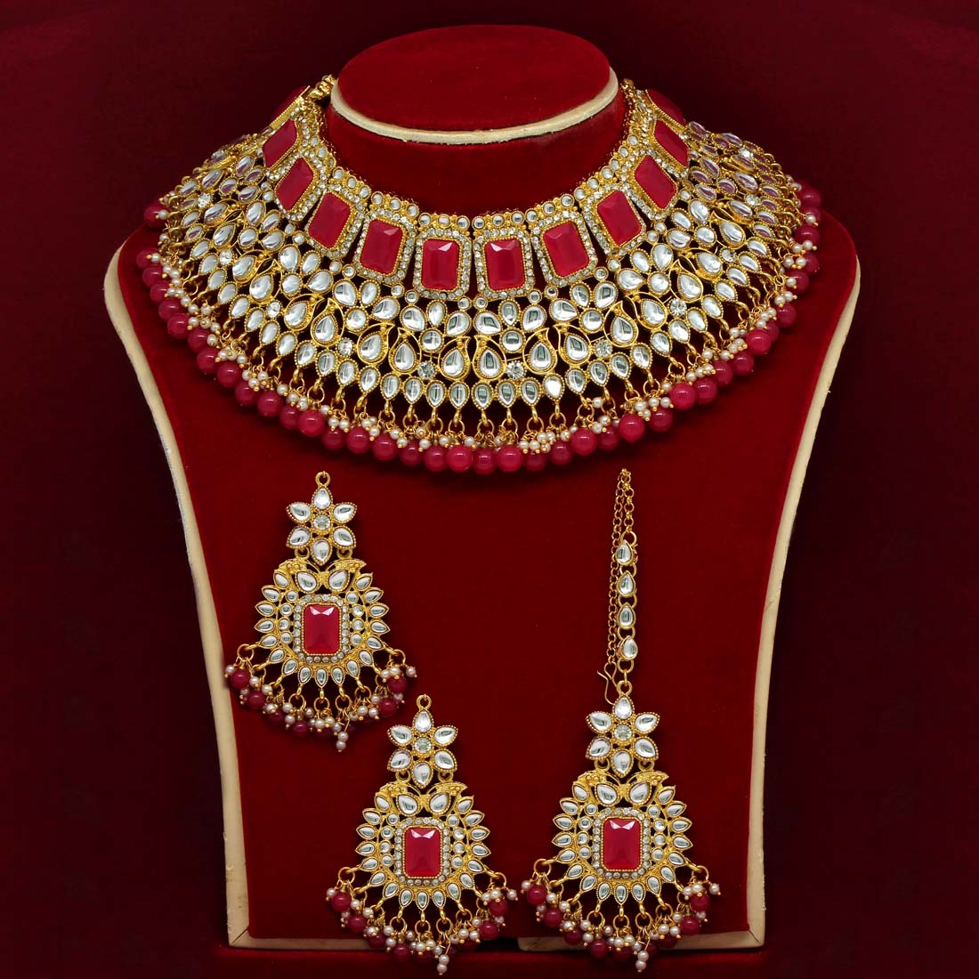 Rani Color Kundan Choker Necklace Set (KN886RNI) Jewellery GetGlit   