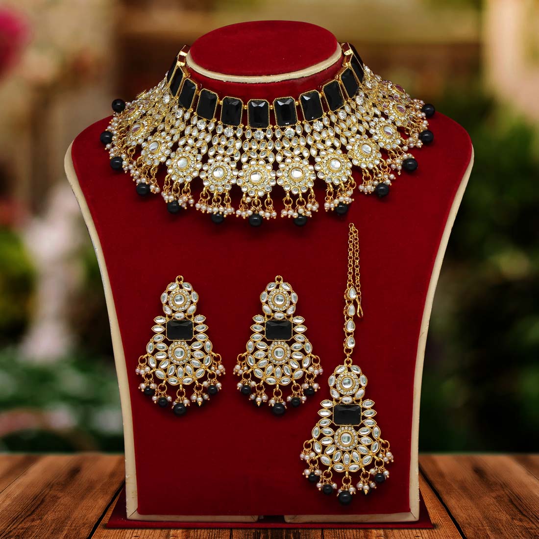 Black Color Kundan Necklace Set (KN888BLK) Jewellery GetGlit   