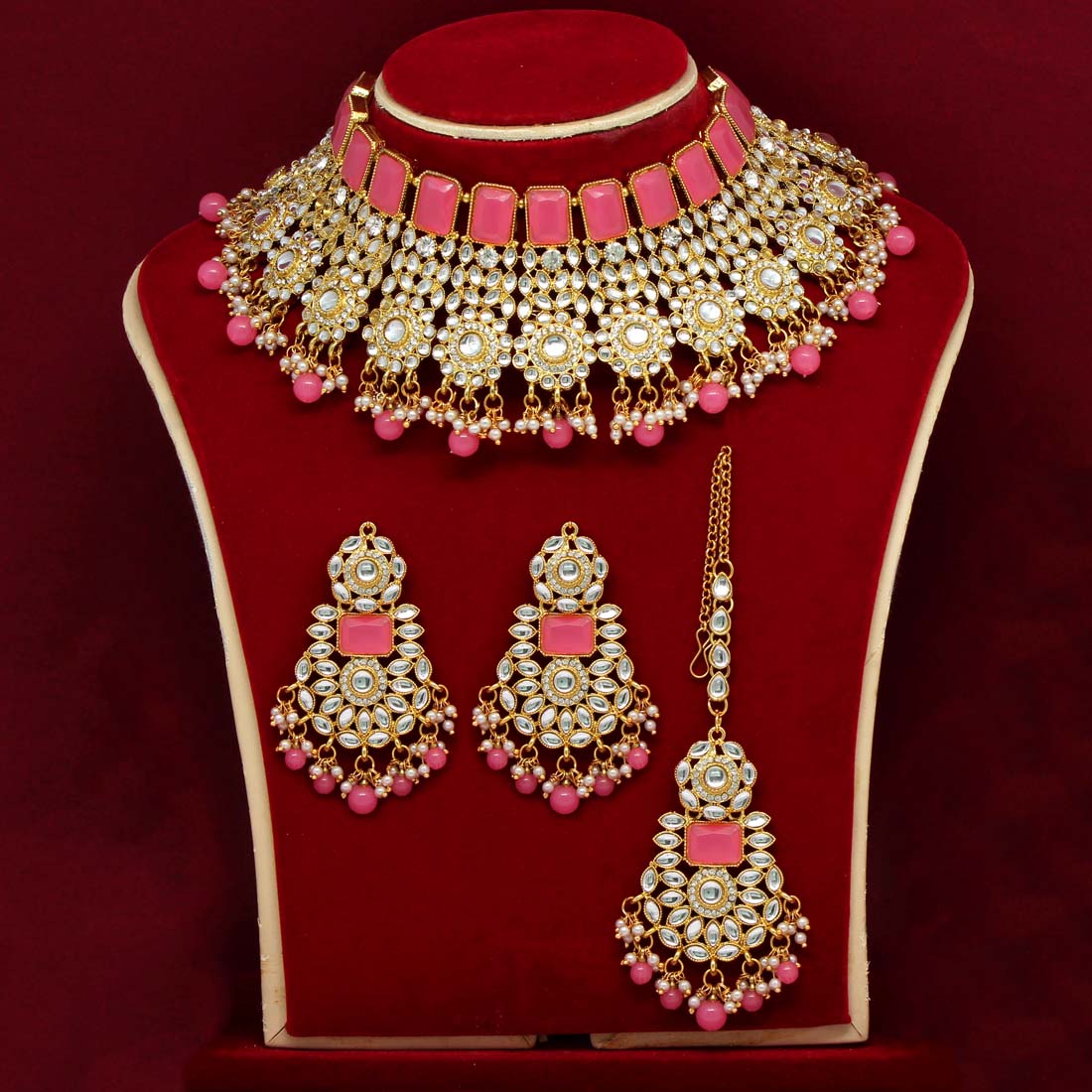 Pink Color Kundan Necklace Set (KN888PNK) Jewellery GetGlit   