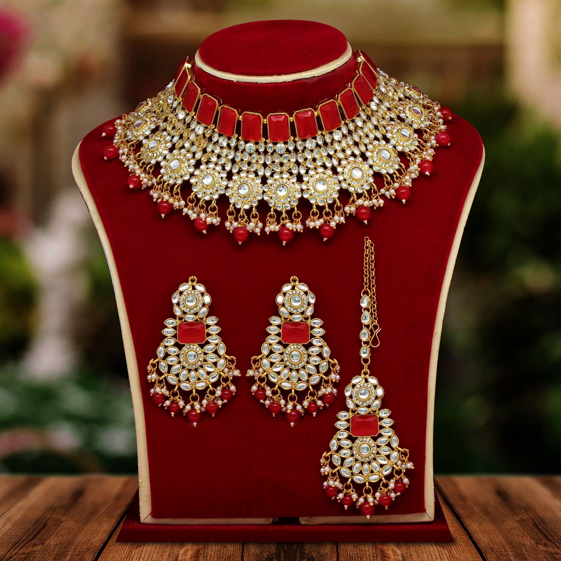 Red Color Kundan Necklace Set (KN888RED) Jewellery GetGlit   