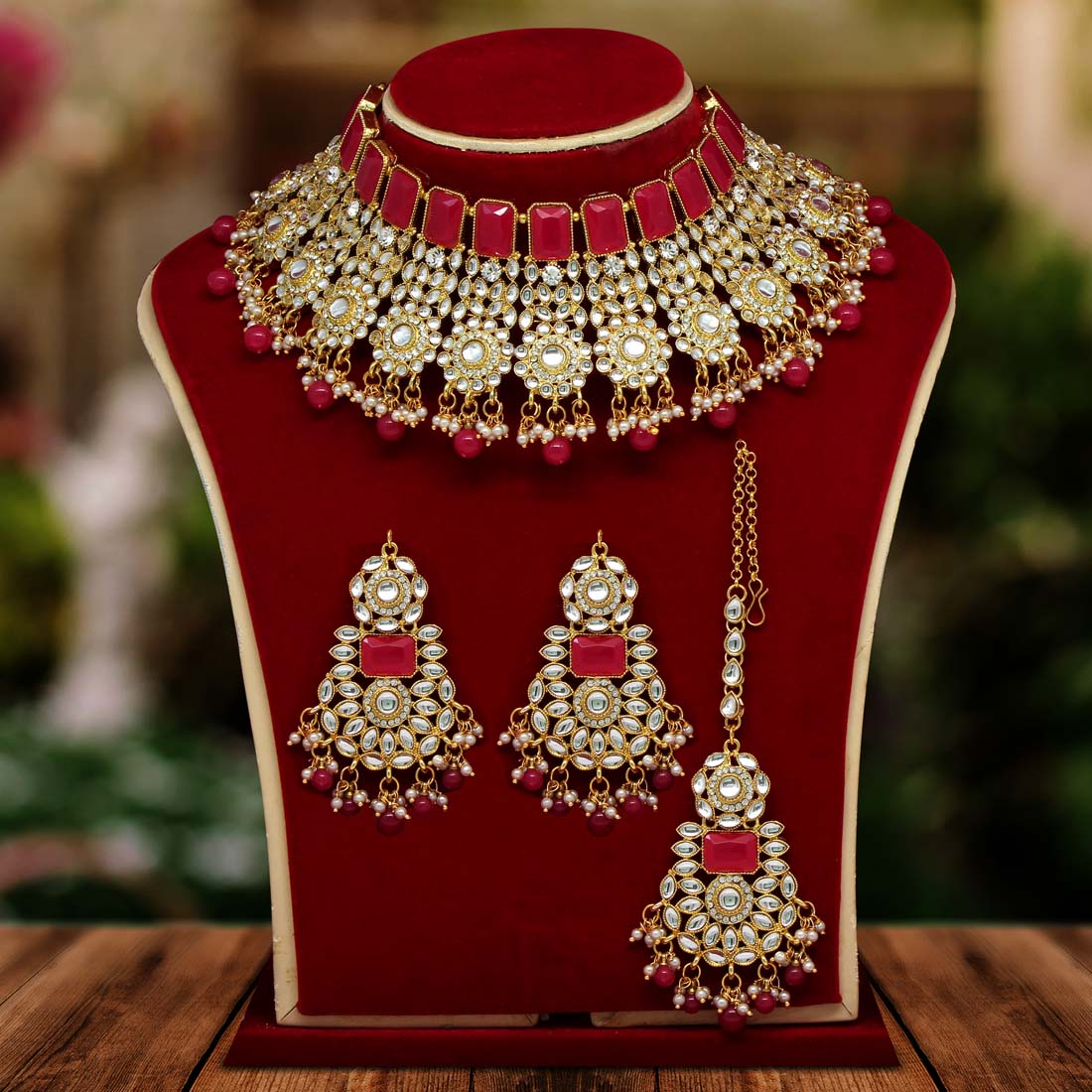 Rani Color Kundan Necklace Set (KN888RNI) Jewellery GetGlit   