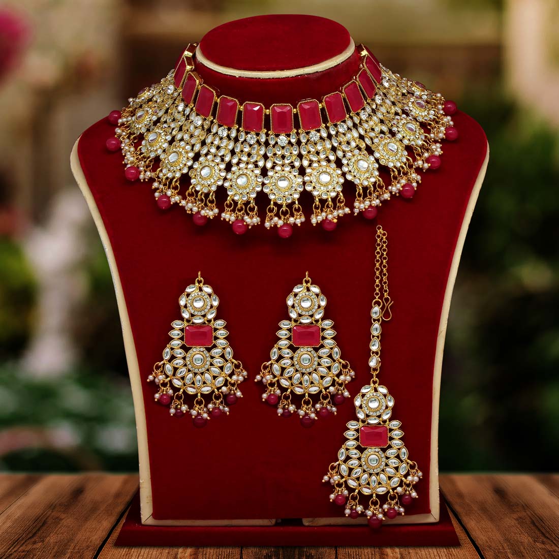 Rani Color Kundan Necklace Set (KN888RNI) Necklaces GetGlit   