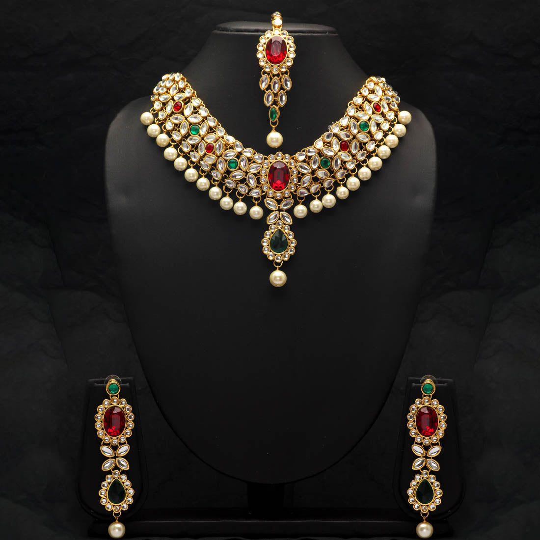 Maroon & Green Color Kundan Necklace Set (KN97MG) Jewellery GetGlit