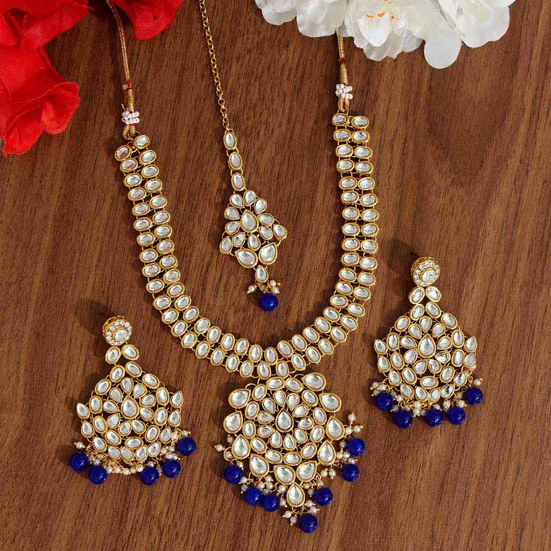 Blue Color Kundan Necklace Set Jewellery GetGlit