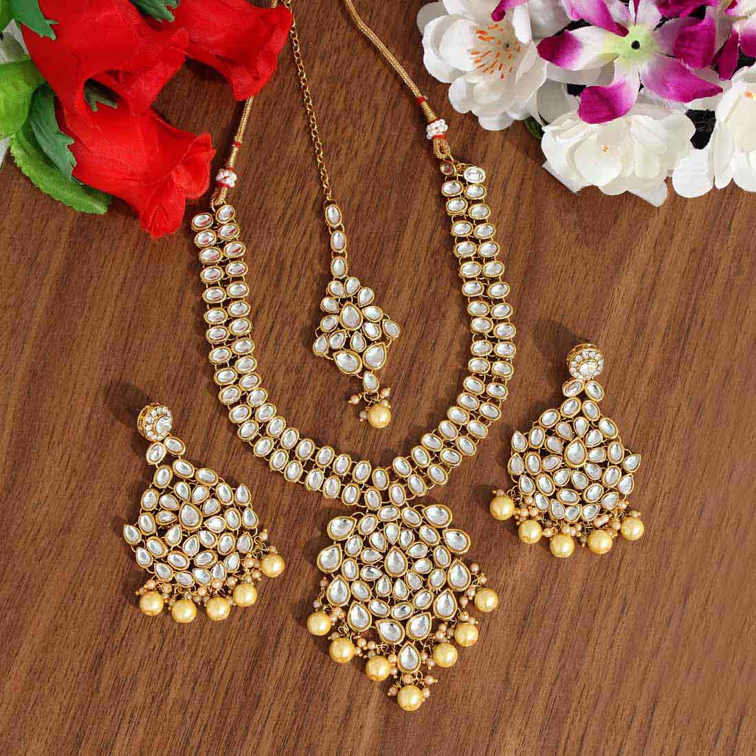 Gold Color Kundan Necklace Set Jewellery GetGlit