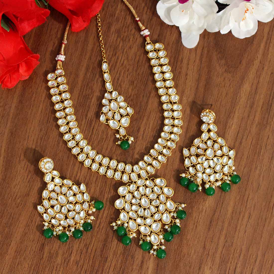 Green Color Kundan Necklace Set (KN988GRN) Jewellery GetGlit   