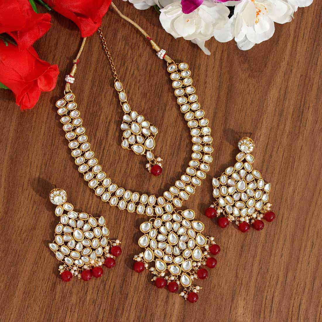 Maroon Color Kundan Necklace Set