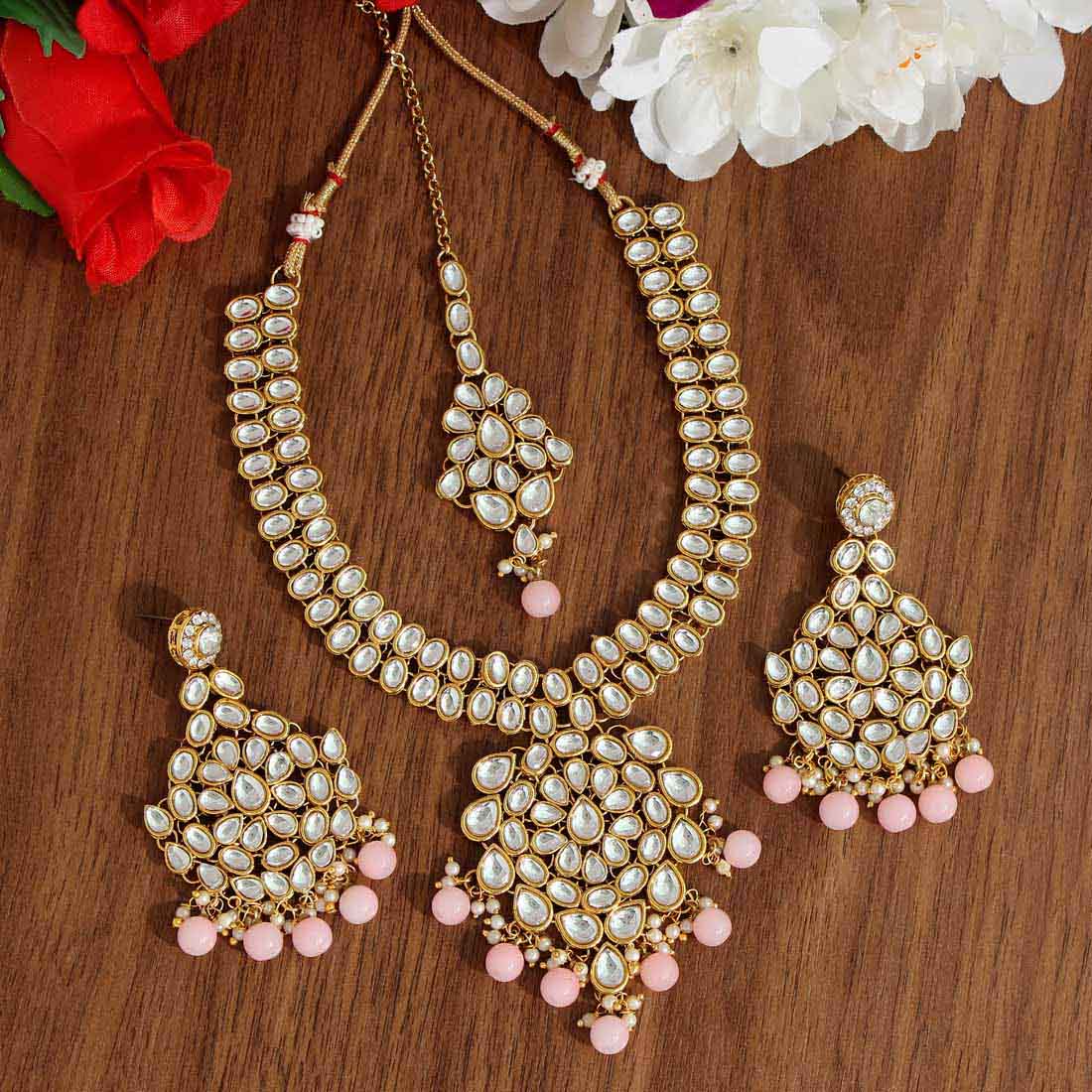 Pink Color Kundan Necklace Set (KN988PNK) Jewellery GetGlit   