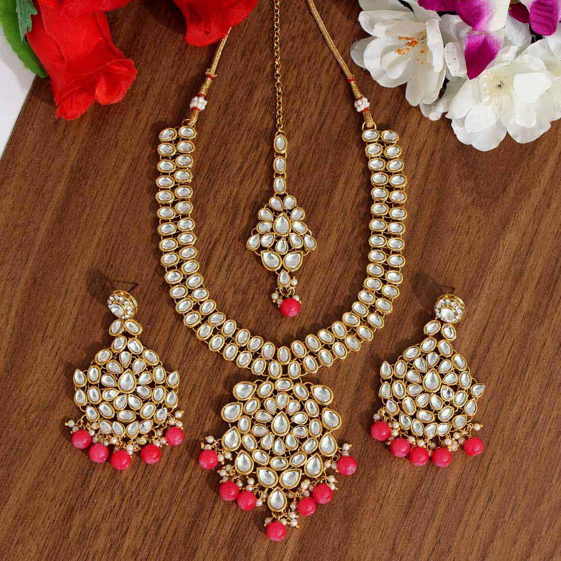 Rani Color Kundan Necklace Set Jewellery GetGlit