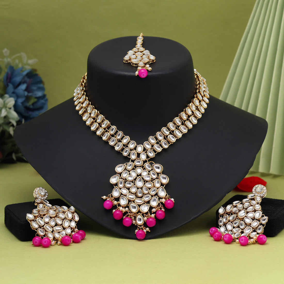 Rani Color Kundan Necklace Set