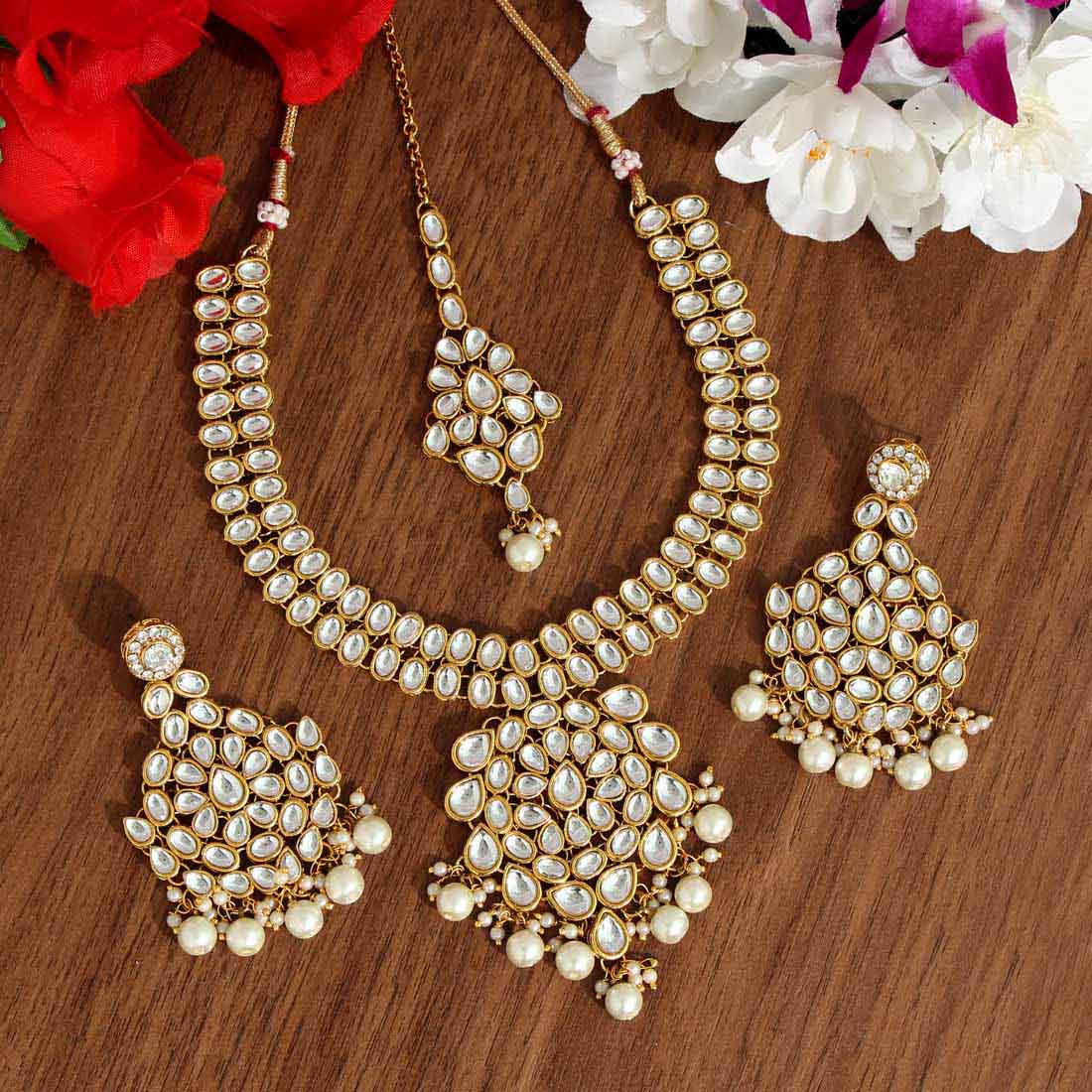 White Color Kundan Necklace Set (KN988WHT) Jewellery GetGlit   