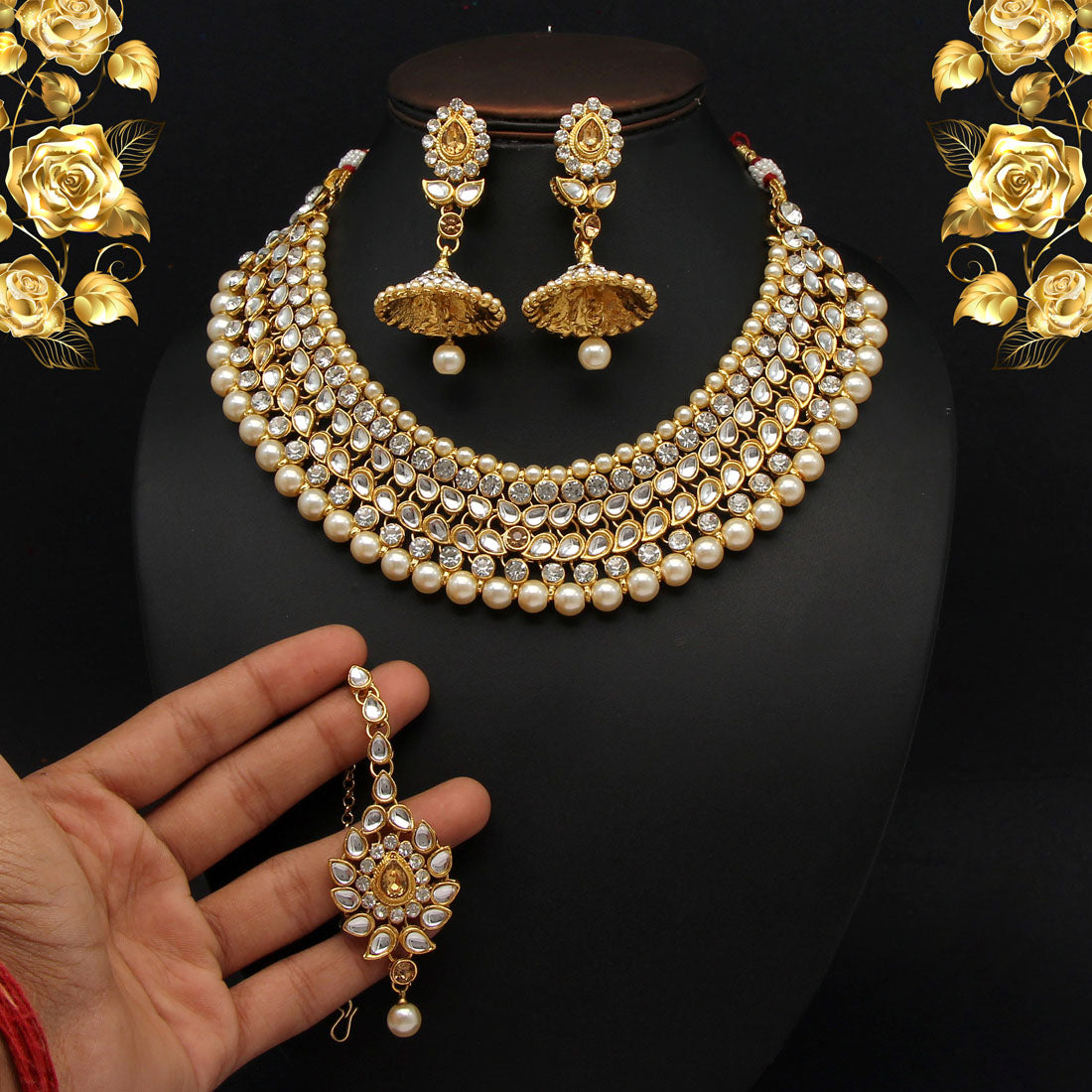 Gold Color Kundan Necklace Set (KN995GLD) Jewellery GetGlit   