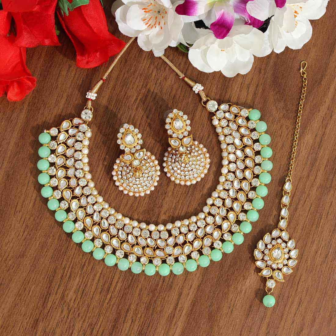 Pista Green Color Kundan Necklace Set (KN995PGRN) Jewellery GetGlit   