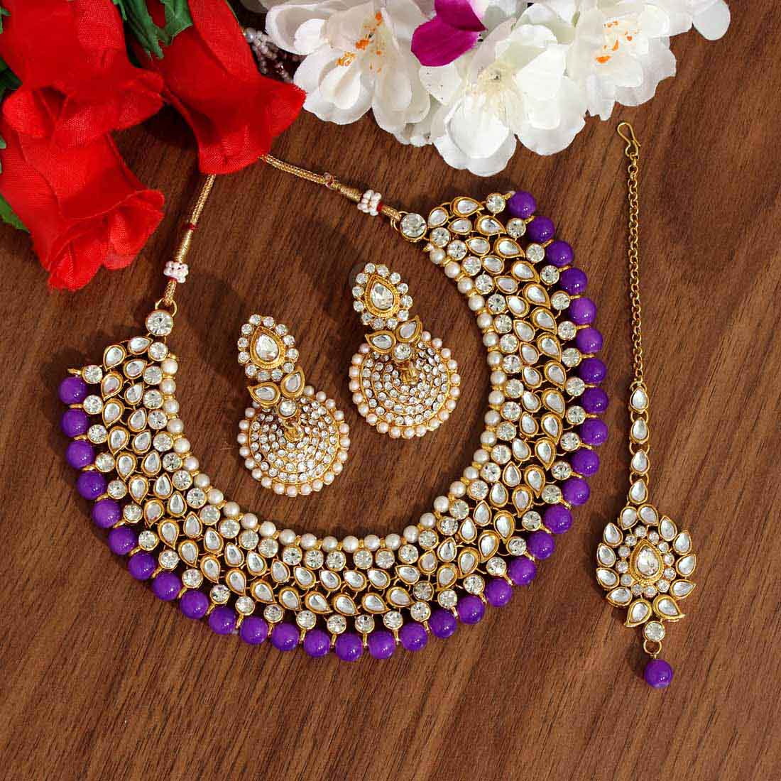 Purple Color Kundan Necklace Set (KN995PRP) Jewellery GetGlit   