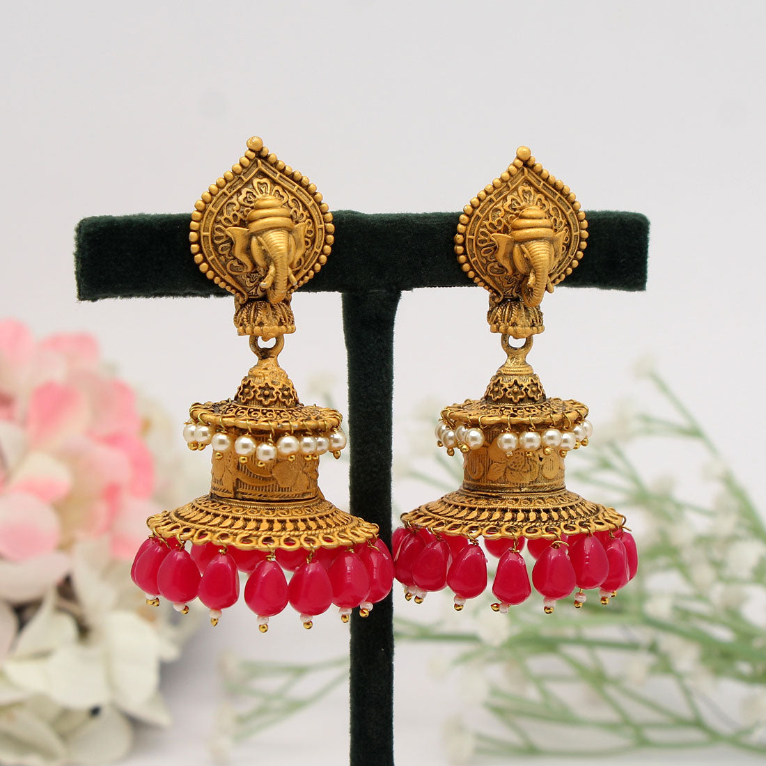 Rani Color Matte Gold Big Temple Earrings (MGE198RNI) Jewellery GetGlit   