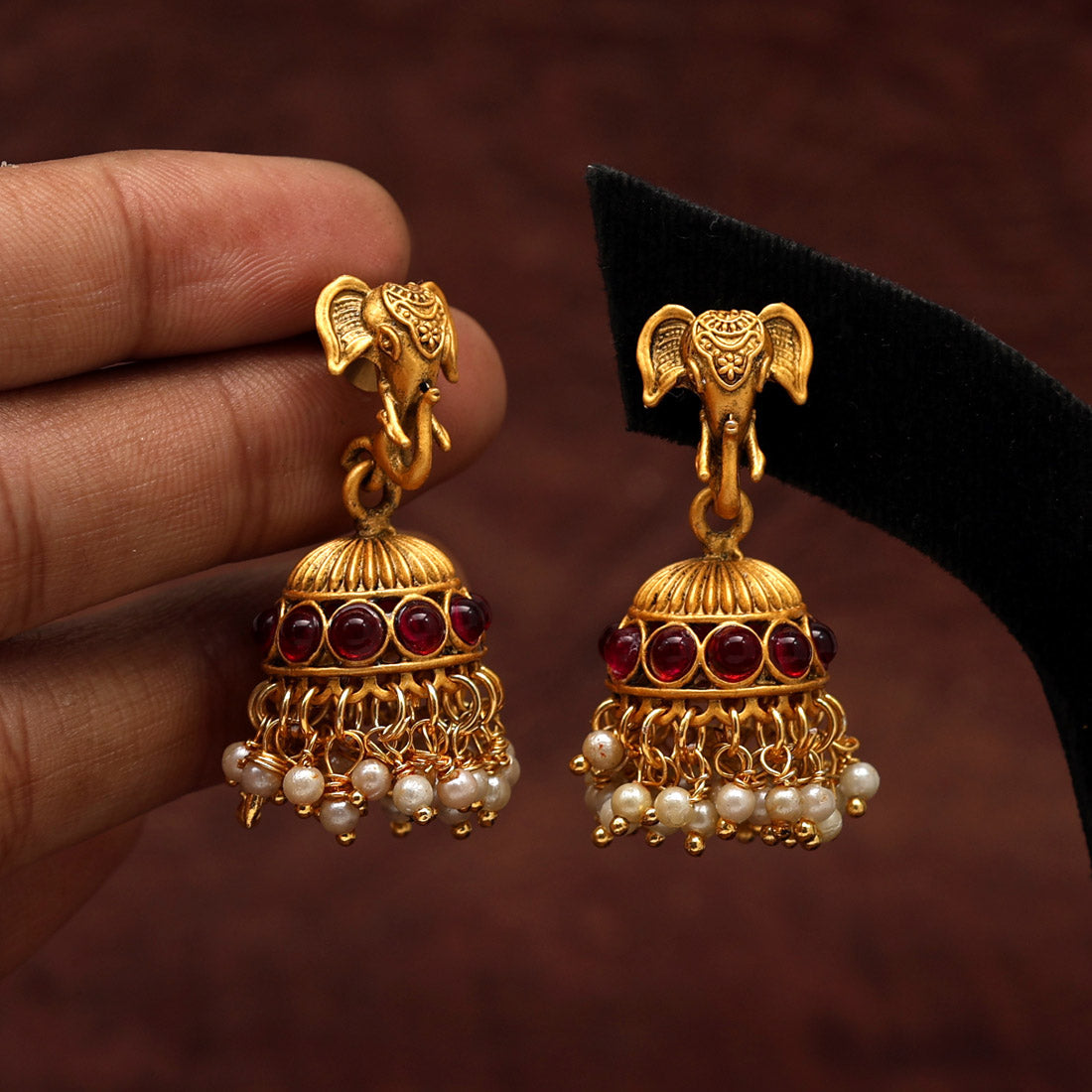 Rani Color Matte Gold Temple Earrings (MGE199RNI) Jewellery GetGlit   