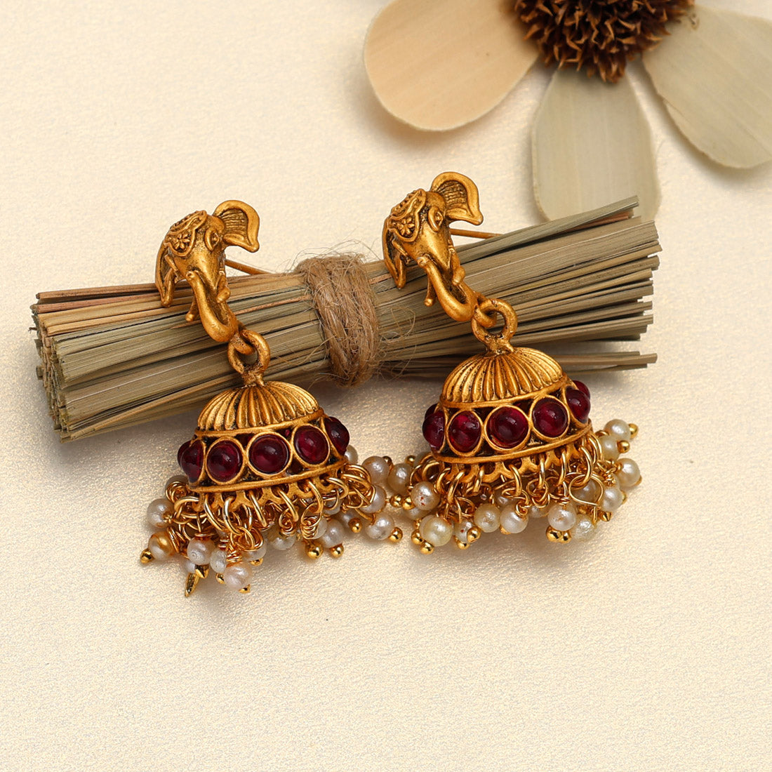 Rani Color Matte Gold Temple Earrings (MGE199RNI) Earrings GetGlit   