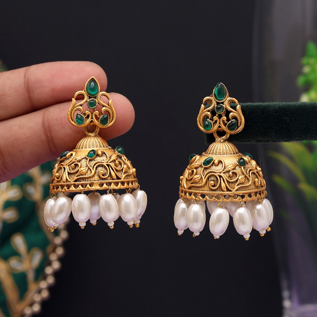 Green Color Matte Gold Earrings (MGE227GRN) Earrings GetGlit   