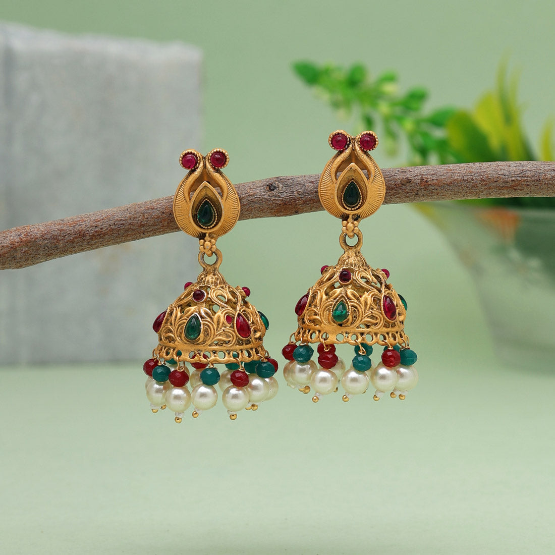 Rani & Green Color Matte Gold Earrings (MGE233RNIGRN) Earrings GetGlit   