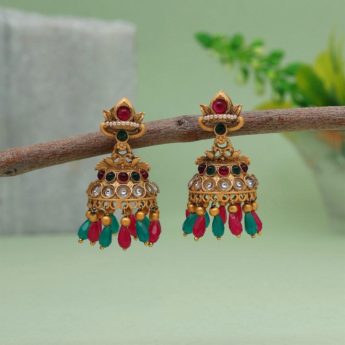 Rani & Green Color Matte Gold Earrings (MGE234RNIGRN) Earrings GetGlit   